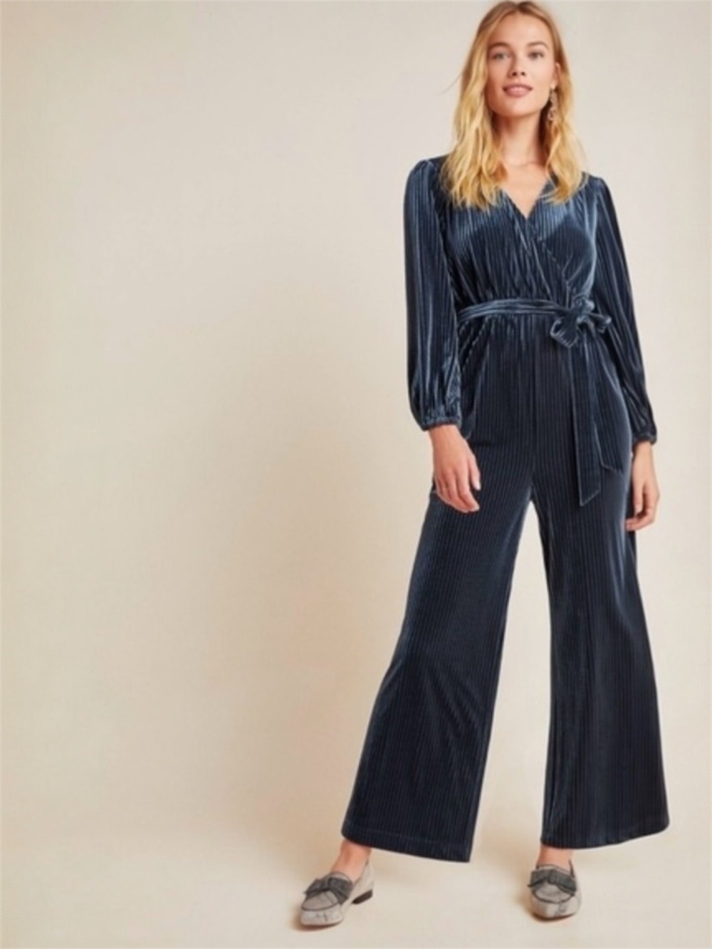 Anthropologie Ali & Jay Samantha Velvet Jumpsuit Medium Dark Teal Wide Leg